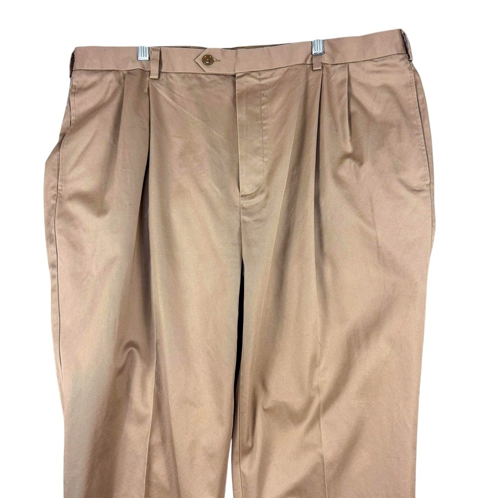 Jos A Bank Traveler Pants Mens 42x30 Beige Cotton Khakis Pleated Cuffed Office